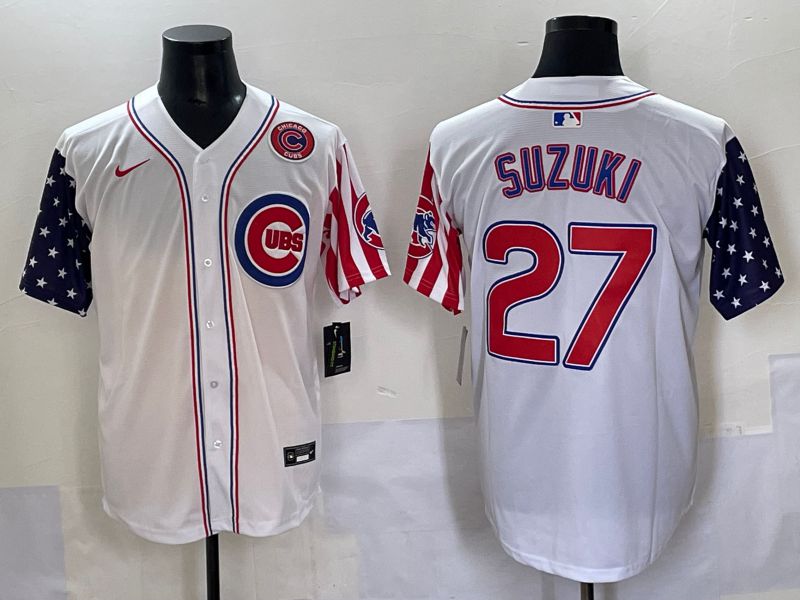 Men 2025 Chicago Cubs #27 Suzuki White a generation of national flags Joint Name Nike MLB Jersey style 4